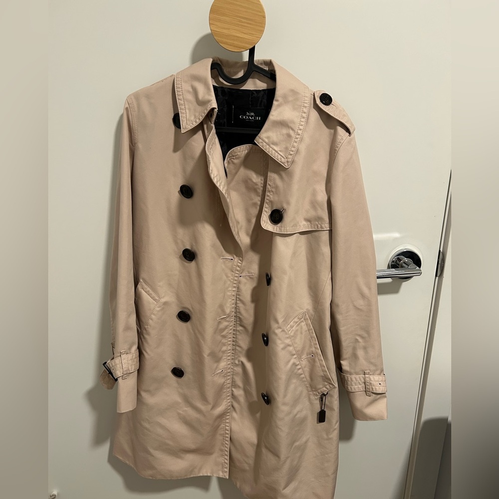 Coach Beige Double-Breasted Trench Coat with Black Buttons
